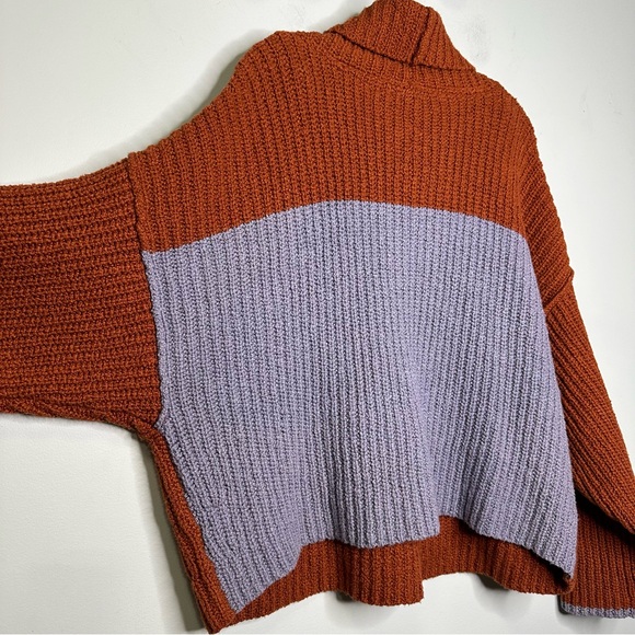 Free People Rust Orange Pele Combo Pullover Cowl Neck Greater Than Sweater M - Picture 9 of 14